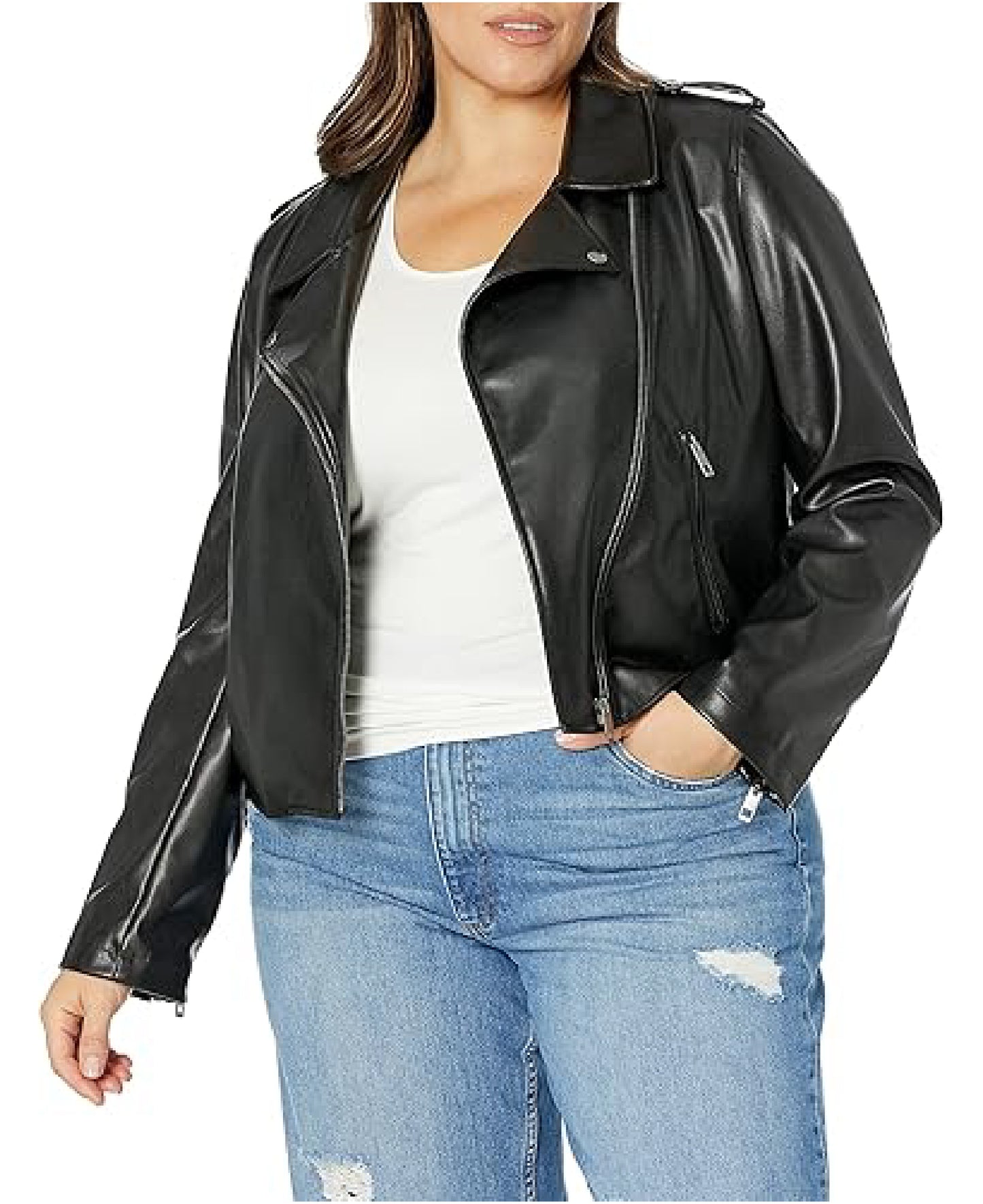 Women’s Heather Faux Leather Moto Jacket | Classic Moto Style
