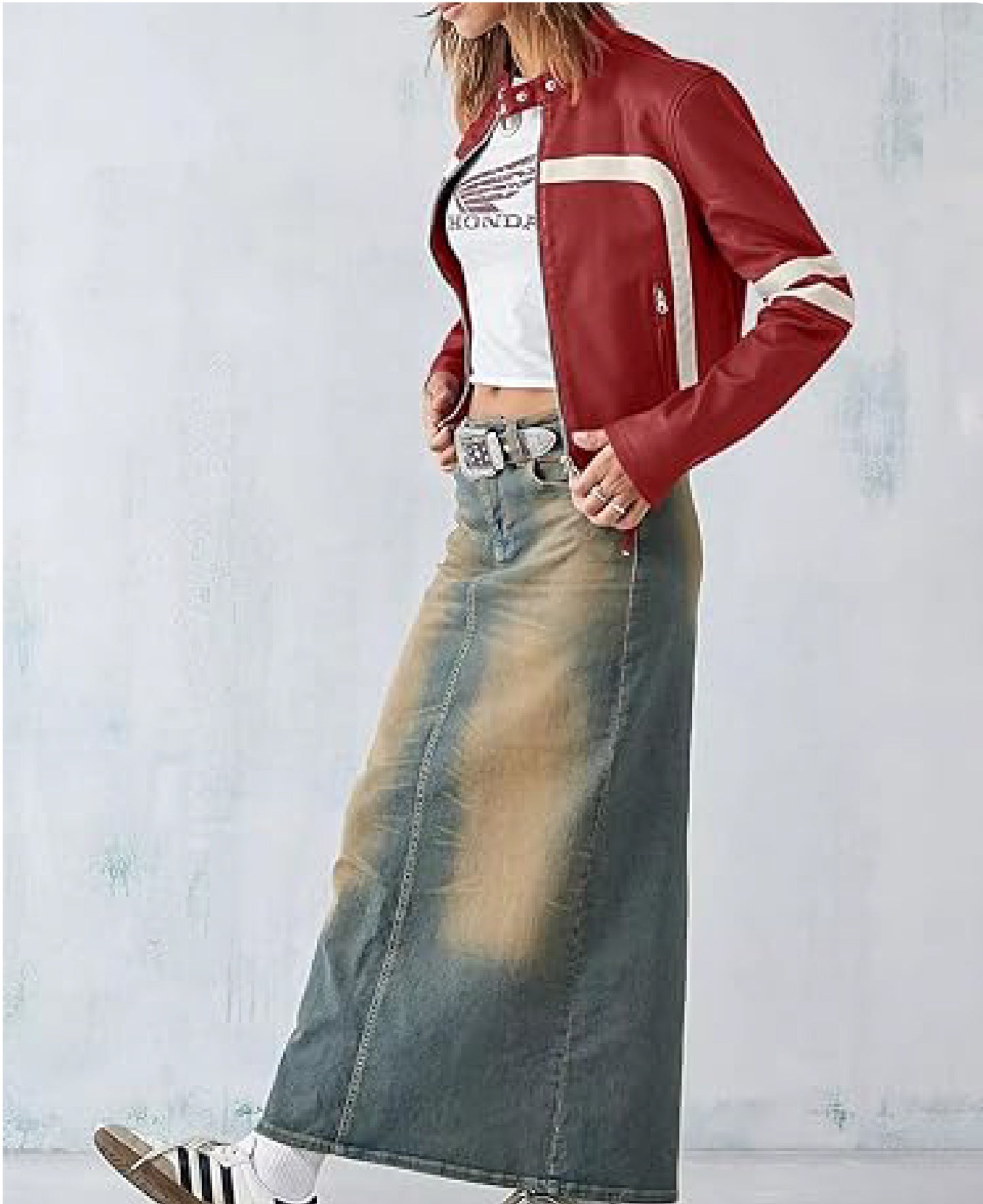 Women’s Faux Leather Cropped Motocross Jacket with Stand Collar | Zip Up Style