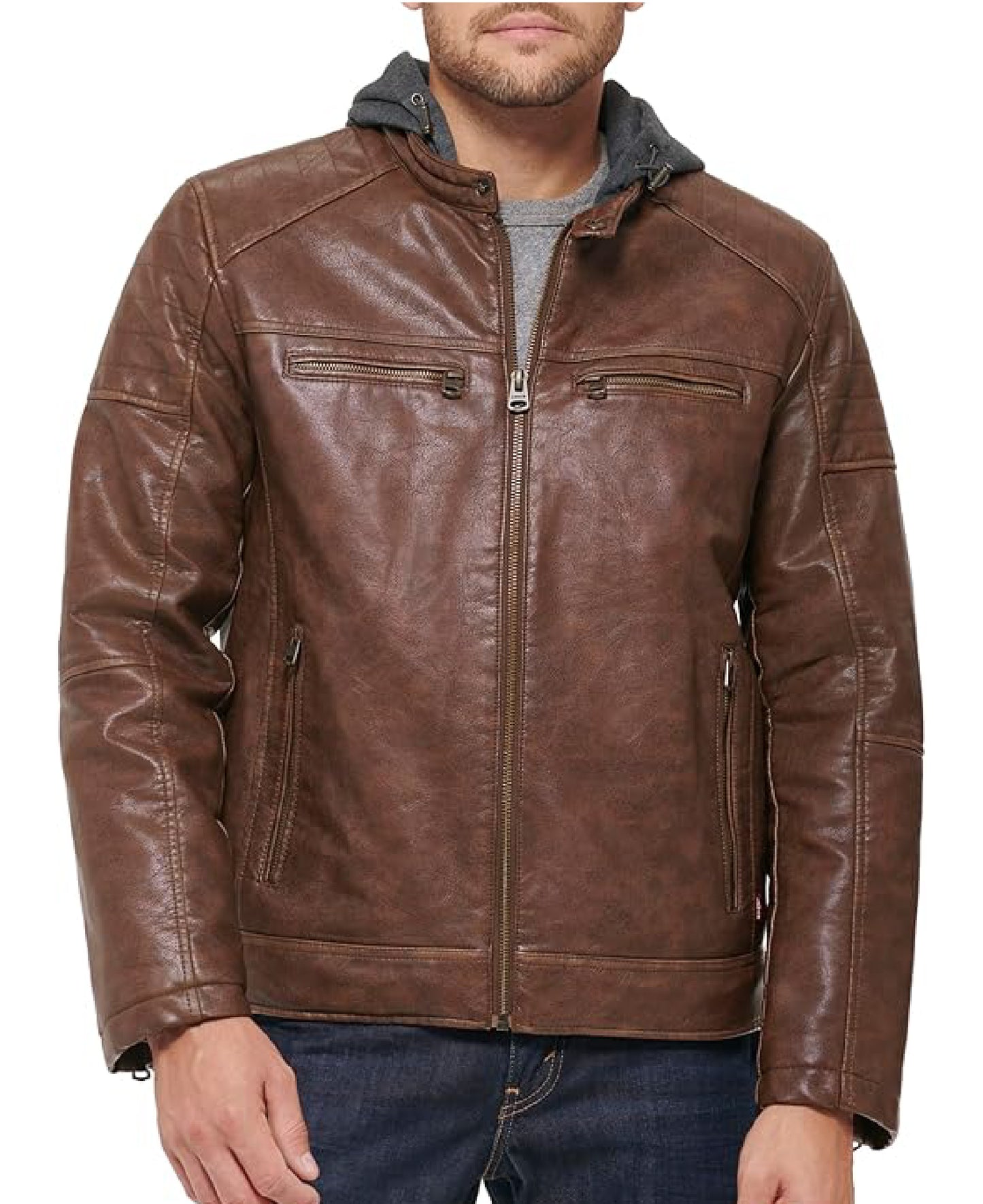 Men’s Dylan Faux Leather Racer Jacket | Classic Sleek Style