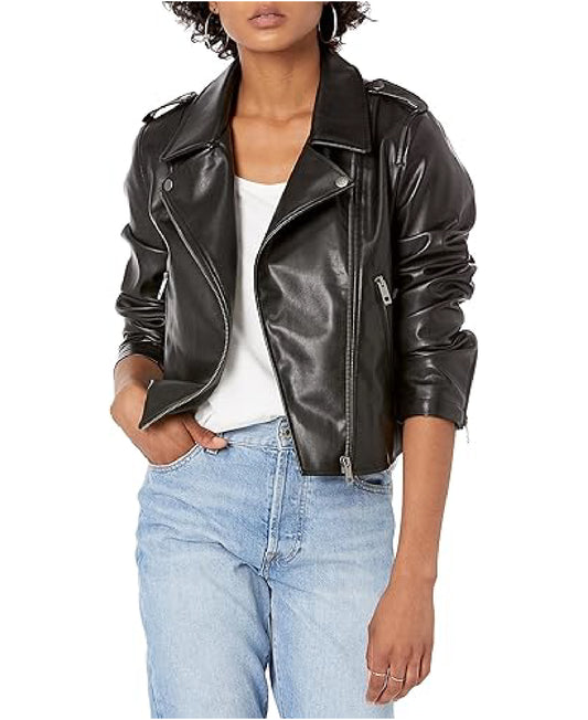 Women’s Heather Faux Leather Moto Jacket | Classic Moto Style
