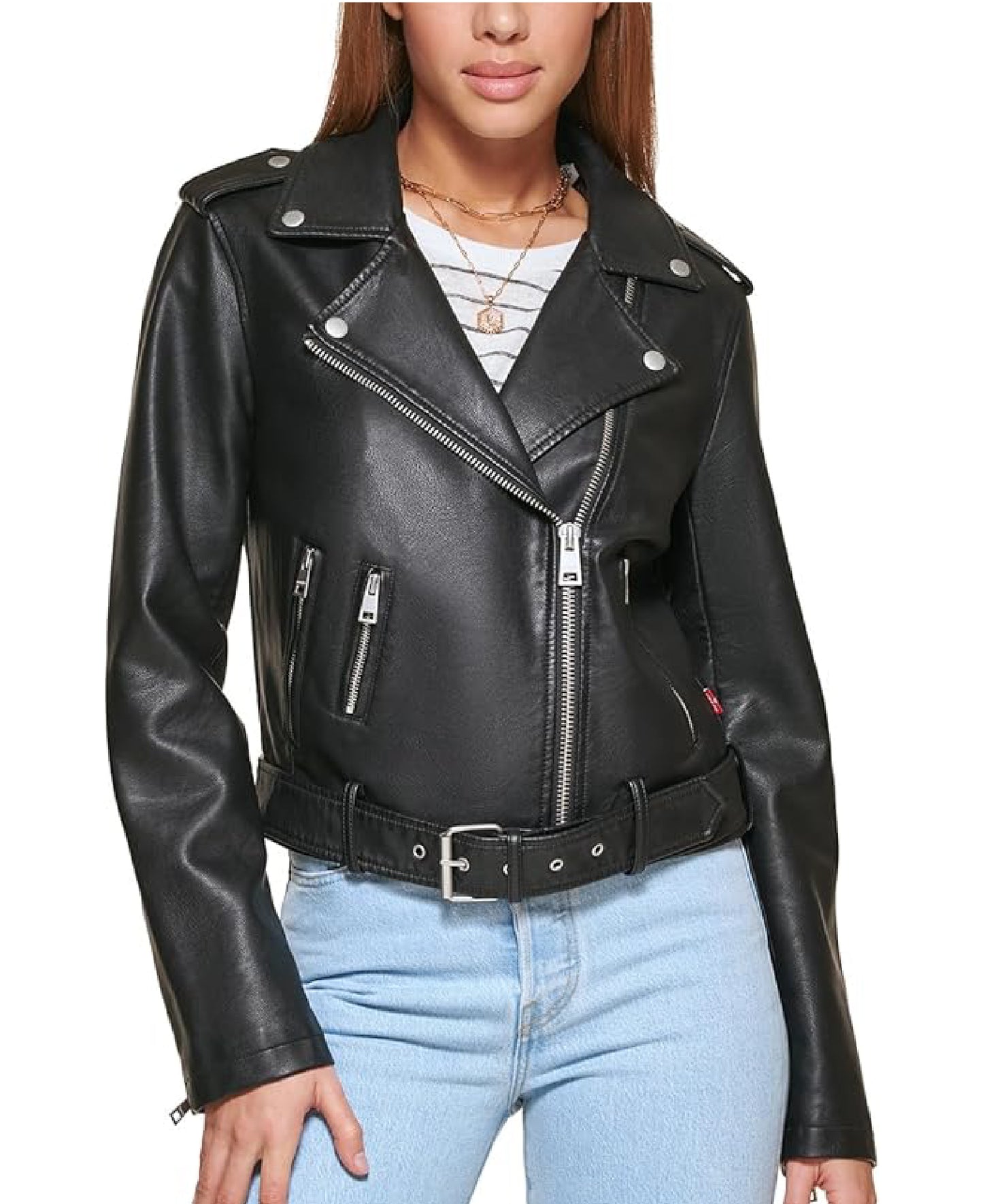 Women’s Belted Faux Leather Moto Jacket | Classic Moto Style