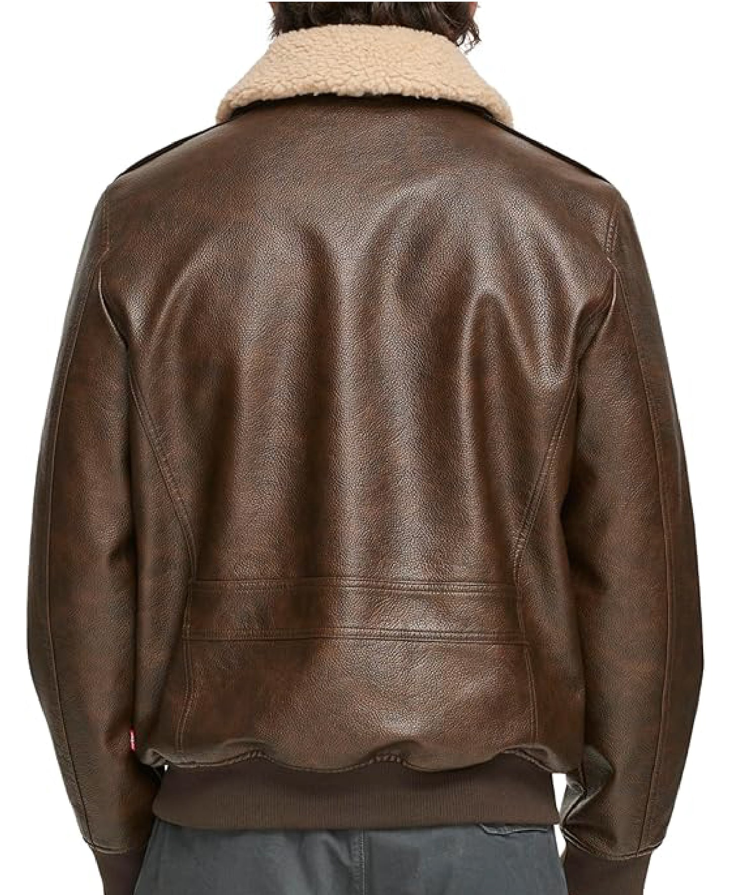 Men’s Faux Leather Aviator Bomber Jacket with Sherpa Collar