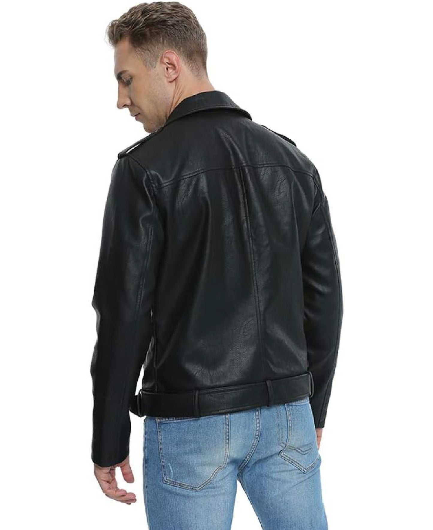 Men’s Asymmetric Zip Front Biker Jacket with Belt | Rugged Style