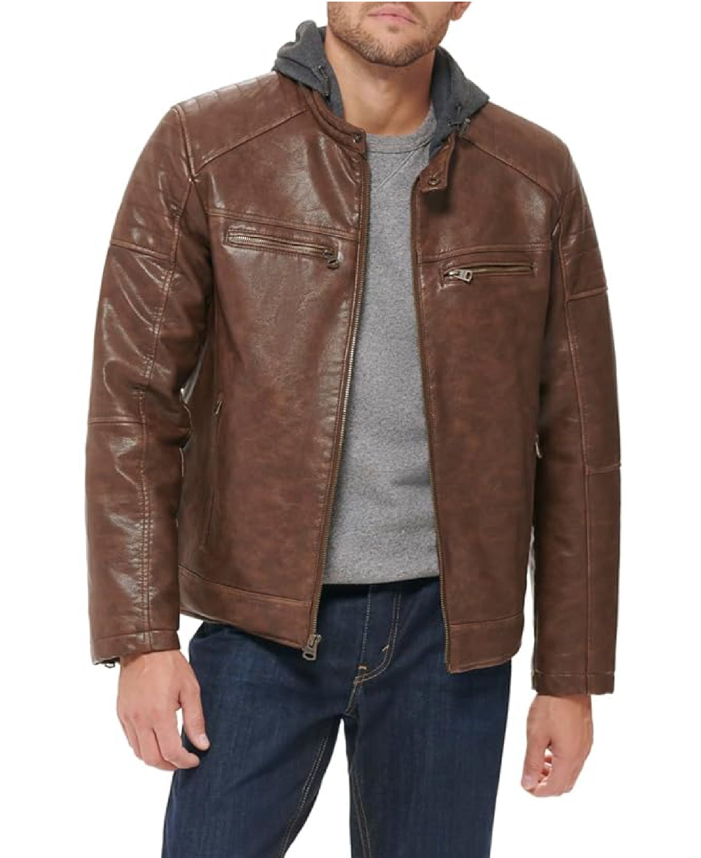 Men’s Dylan Faux Leather Racer Jacket | Classic Sleek Style